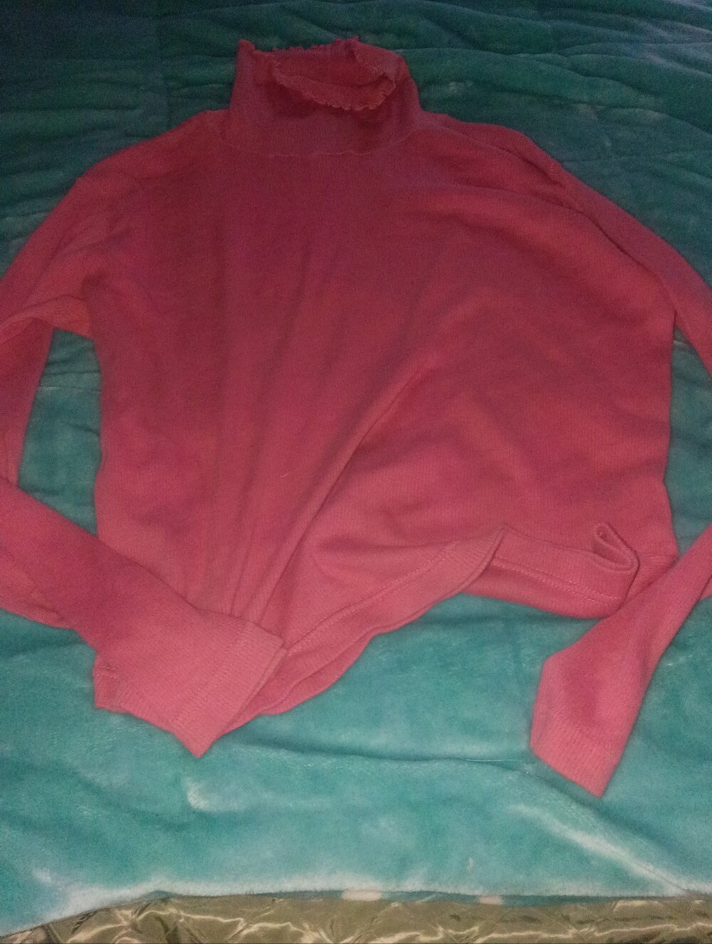 Christopher And Banks Women's Pink Ruffle Turtleneck Sweater